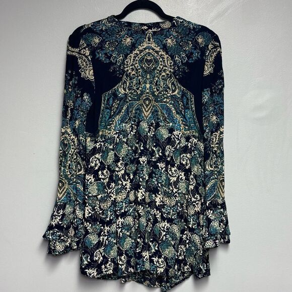 Free People Lady Luck tunic top dress size Medium M women’s blue paisleys - Picture 3 of 8